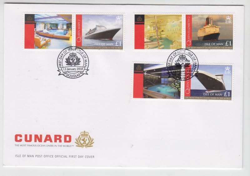 Isle of Man -  2008,  Cunard set 3 with labels,   on FDC