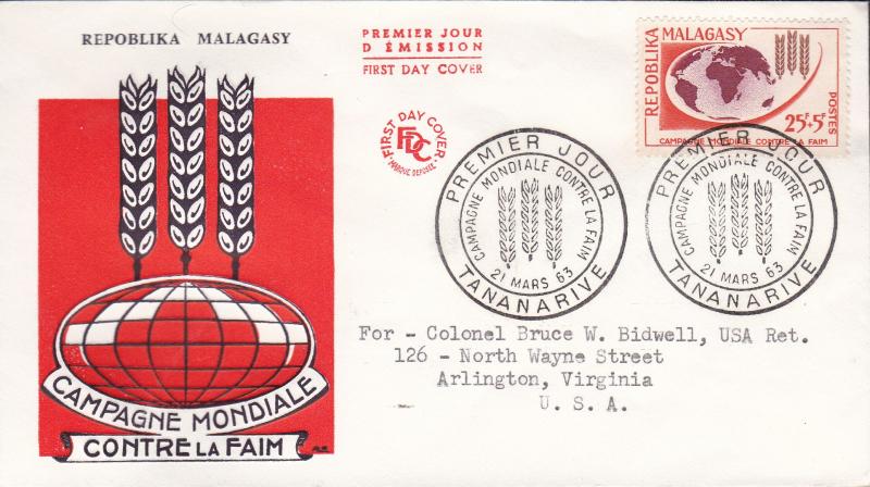 Malagasy Republic 1963 Scott B21 Semi-postal  FAO Freedom From Hunger FDC