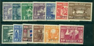 ICELAND #152/66, 1930 Parliament issue complete except 1kr & 2kr SPECIMEN OVPT