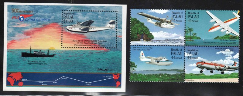 Palau # 94, C10-13 ~ Cplt Set, Block of Four & Souvenir Sheet ~ Mint, NH