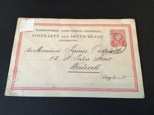 Germany1884 to Walsall England stamps card Ref R28639