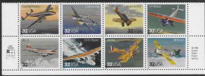 US #3142m-t  MNH  Plate 8 with footer.  Classic American Aircraft.