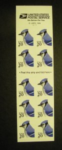 Scott 3048a, 20c Blue Jay, Pane of 10, #S1111, Type D liner, MNH Booklet Beauty