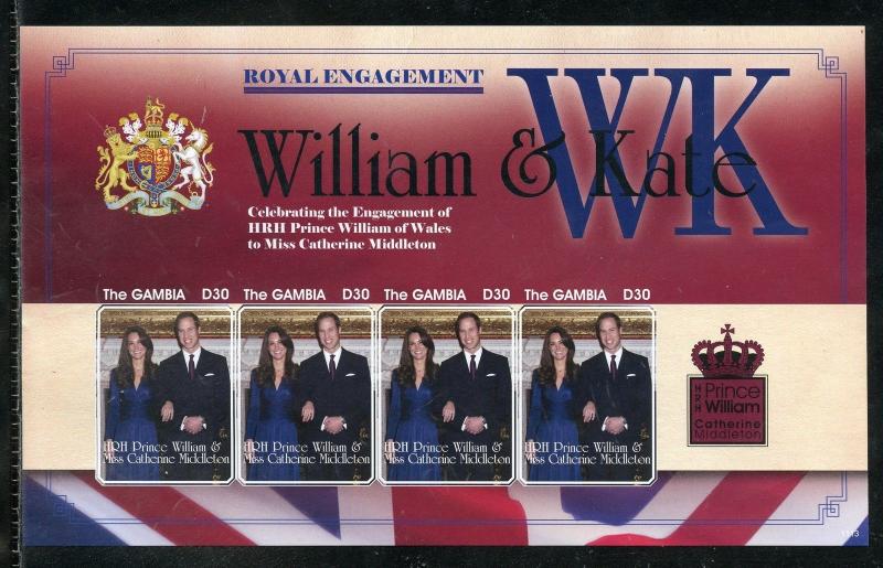 GAMBIA ENGAGEMENT OF PRINCE WILLIAM & KATE MIDDLETON  IMPERF SHEET II   MINT NH