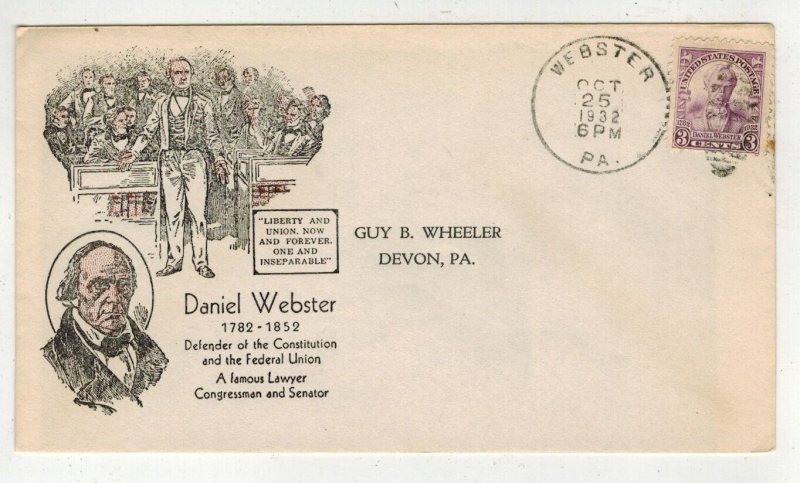 1932 LAWYER SENATOR DANIEL WEBSTER 725-9 IOOR 10/25 WEBSTER PENNSYLVANIA CANCEL