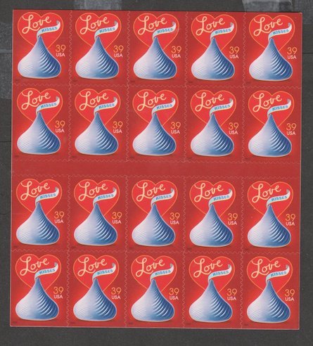 U.S. Scott Scott #4122a Hershey's Kiss - Love Stamps - Mint NH Booklet Pane