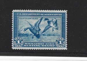 United States Scott RW1 1934 Duck stamp Mint Hinged VF 2021 cv $300