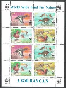 Azerbaijan Birds WWF Ferruginous Duck Sheetlet of 2 sets SG#480-483 MI#474-477