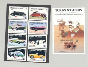 Turks & Caicos #605-613 Automobiles 8v & 1v S/S Imperf Proofs