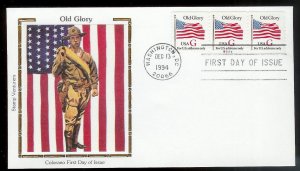 UNITED STATES FDC 'G' Rate Flag PNC#S1111 Strip of 3 1994 Colorano