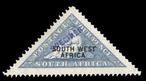 South West Africa SG55As Cat£70, 1927 4p gray blue, overprinted Specimen in ...