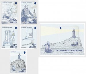 Jersey UK 2024 150 Years of La Corbière Lighthouse set of 5 stamps and block MNH