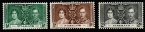 NYASALAND SG127/9 1937 CORONATION MTD MINT