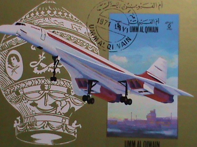 UMM AL QI WAIN-1971 WORLD FAMOUS CONCORD AIRPLANE CTO-IMPERF S/S FANCY CANCEL