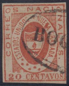 COLOMBIA 1861 NEW GRANADA Sc 17 KEY VALUE Type 20 PLATE FLAW USED SCV$475+ 