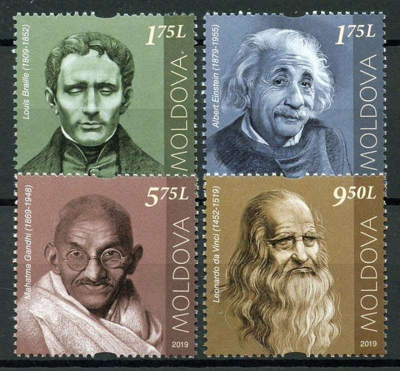 Moldova People Stamps 2019 MNH Einstein Gandhi Leonardo da Vinci Braille 4v Set