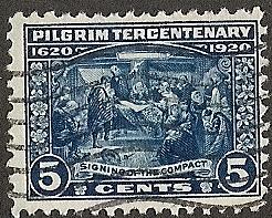 US  550 Used 1920 5c dp blue Pilgrim Tercentenary CV $14.