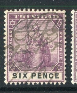 TRINIDAD; 1904 classic QV Britannia issue fine used hinged shade of 6d. value