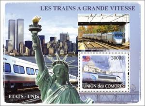 COMORES 2008 SHEET AMERICAN TRAINS TGV HIGH SPEED STATUE LIBERTY cm8101b