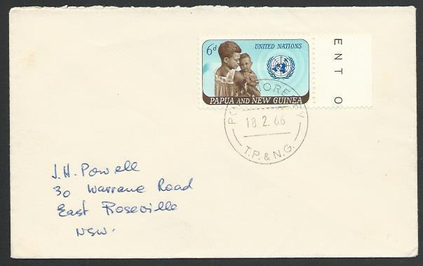 PAPUA NEW GUINEA 1966 cover 6d UN, PORT MORESBY cds...................25692