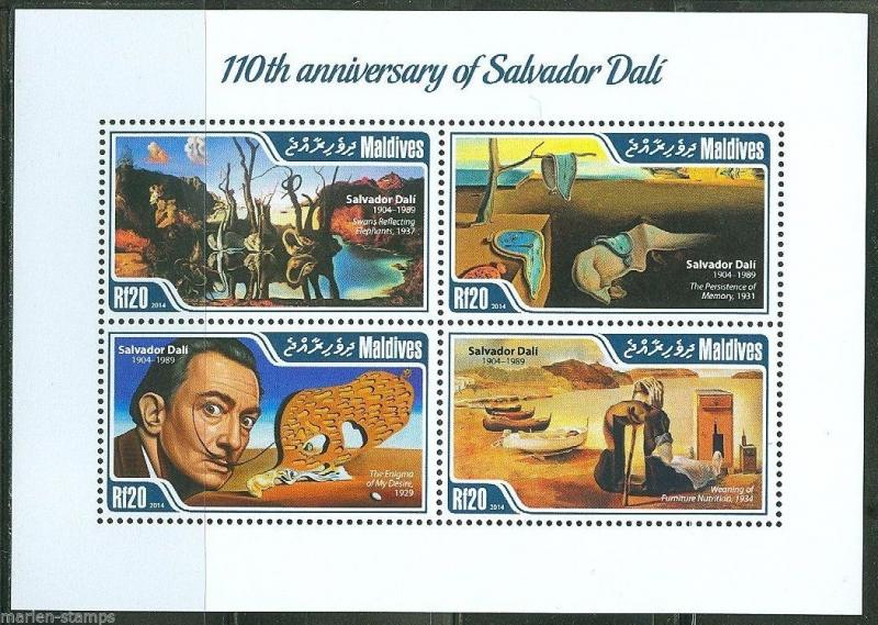 MALDIVE  ISLANDS 2014 150th BIRTH  ANNIVERSARY OF SALVADOR DALI  SHEET  MINT NH