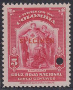 COLOMBIA 1940 RED CROSS Sc RA13 PERF PROOF + SPECIMEN MNH 