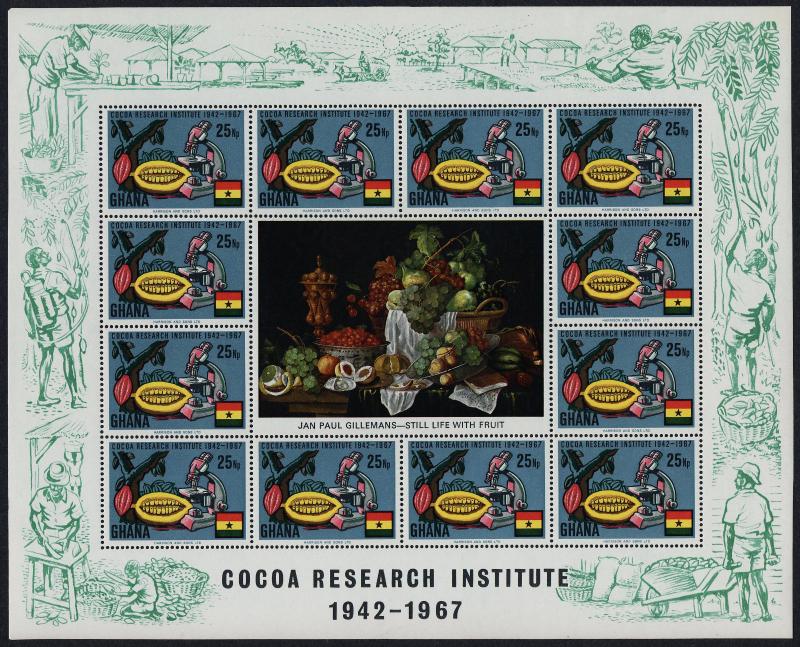 Ghana 323-6 sheets MNH Cacao Beans, Trees, Microscope