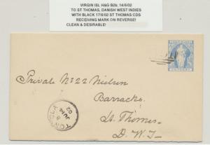 BRITISH VIRGIN IS 1902, 2½d ENVELOPE (H&G#B2b) TO ST THOMAS DANISH WEST INDIES