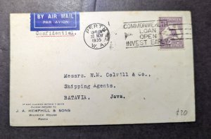 1935 Australia Airmail Cover Peth WA to Batavia Java