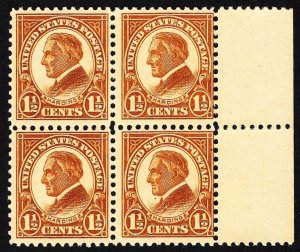 US 633 MNH VF 1-1/2 Cent Harding Yellow-Brown Block of 4