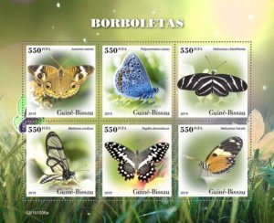 Guinea-Bissau - 2019 Butterflies on Stamps - 6 Stamp Sheet - GB191008a