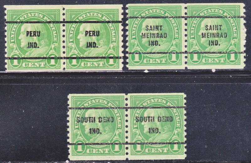 Precancels - Various Indiana - Coil Pair Lot - See Description