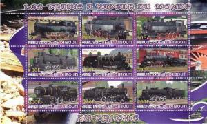 Djibouti - Steam Trains - 9 Stamp  Sheet  SV0782