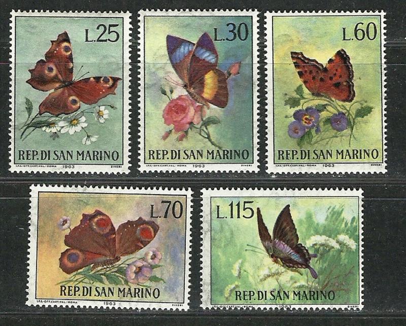 SAN MARINO 1963 Very Fine MNH Stamps Set Scott  564-568  Butterflies 