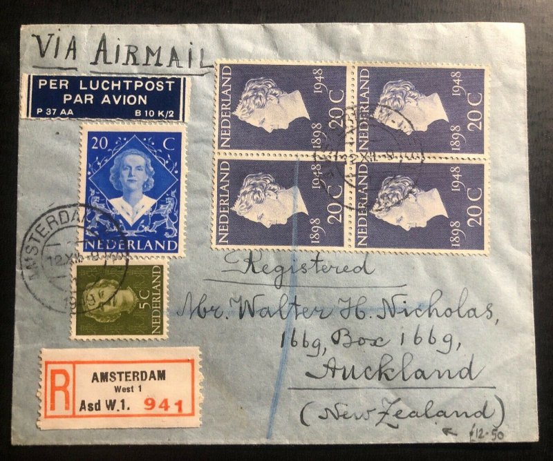 1949 Amsterdam Netherlands Airmail Registered Cover To Auckland New Zealand
