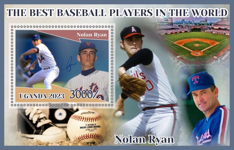 Stamps.Sports.Baseball Nolan Ryan 2023 year 1+1 sheets perforated Uganda NEW