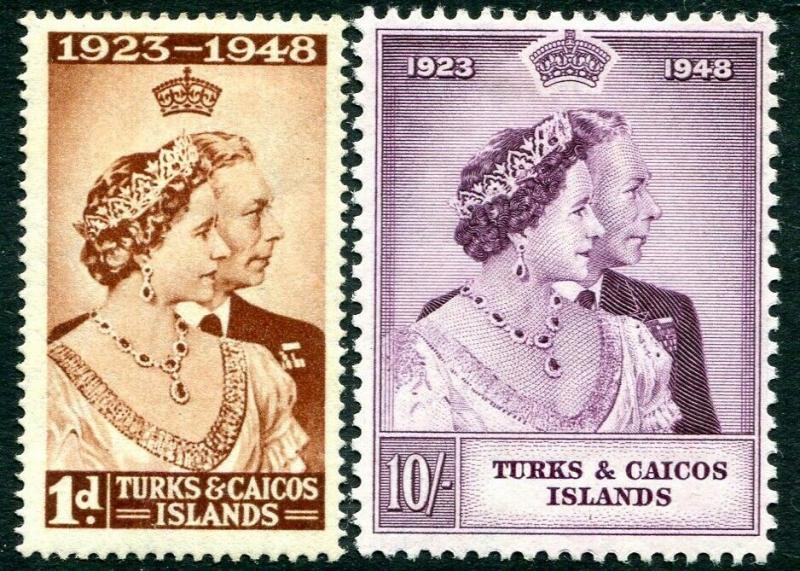 TURKS & CAICOS ISLANDS-1948 Royal Silver Wedding Set Sg 208-209 MOUNTED MINT 