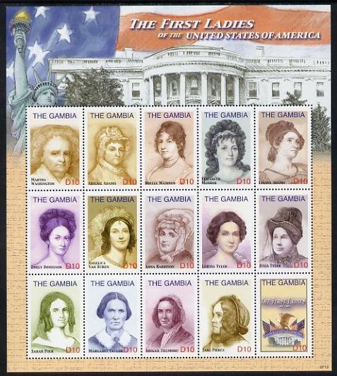 GAMBIA - 2007 - 1st Ladies of USA - Perf 15v Sheet - Mint Never Hinged