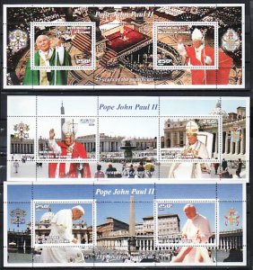 Ivory Coast, 2003 Cinderella. Pope John Paul II on 3 s/sheets. ^