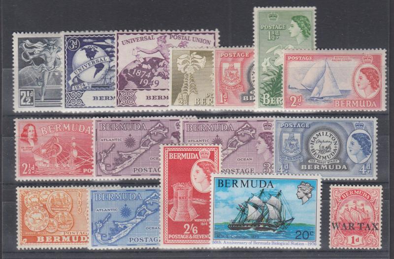 Bermuda Sc 138/MR1 MLH. 1949-1976 issues, 16 different singles, F-VF