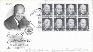 1970 FDC, #1393a, 6c Dwight D. Eisenhower, Art Craft, booklet pane