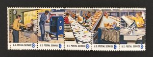 U.S. 1973 #1498a Strip of 10, Postal Workers, MNH(see note), 2 Pics.