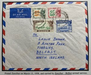 1958 Zanzibar Airmail Cover To Belfast North Ireland