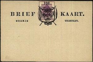 ORANGE FREE STATE 1½d on 2d on postcard opted Arms, unused.................19383