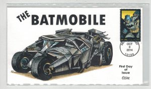 2014 COLLINS HANDPAINTED FDC BATMAN STAMP & BATMOBILE CACHET #2