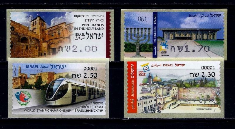 ISRAEL STAMPS JERUSALEM 4 VENDING MACHINE ATM LABELS KNESSET WESTERN WALL TRAIN