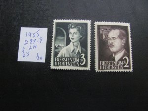 LIECHTENSTEIN 1955 MINT LIGHT HINGED SC 287-288 SET XF $65 (178)