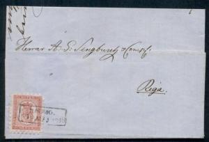 FINLAND 1868, 40pen Roul II, full teeth tied by boxed Raumo on cover to Latvia