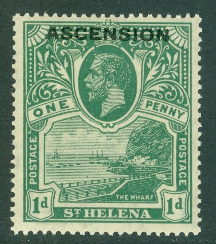 SG 2 Ascension 1922. 1d green. A fine unmounted mint example