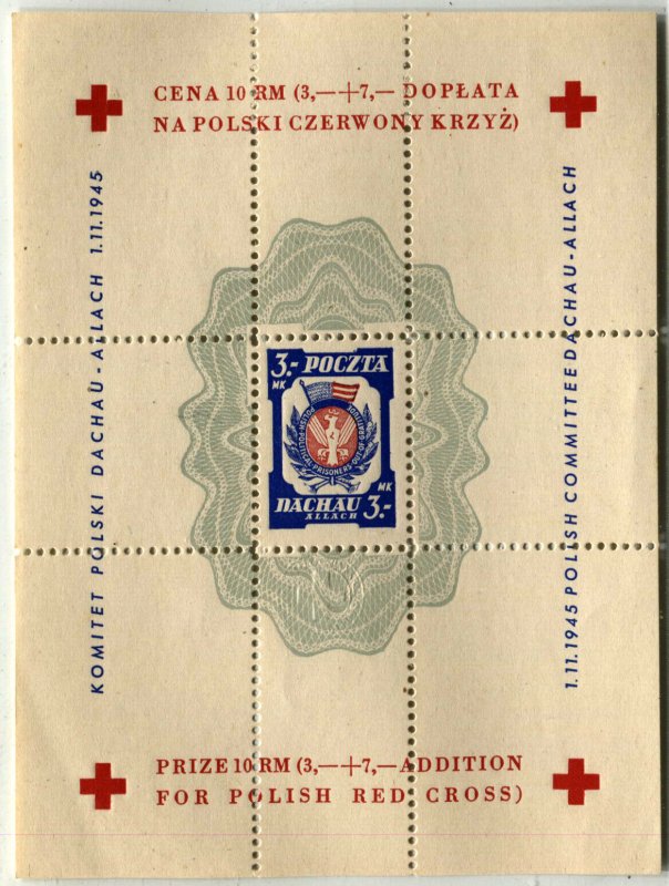 POLAND DACHAU Allach GERMANY Souvenir Sheet POLISH Red Cross Committee Stamp MNH